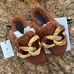 JW Anderson Chain shearling-trim loafers